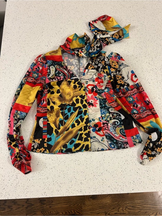 Akira Chicago Tops - Akira Chicago: Vibrant Patchwork Floral Bandana Tie Blouse